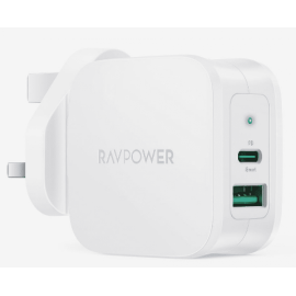 شاحن راف باور جداري 30 واط مخرجين بتقنية PD أبيض